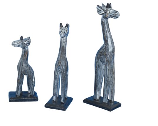 GIRAFFA SET 3 PZ IN LEGNO BLACK WASH CM H25/20/15