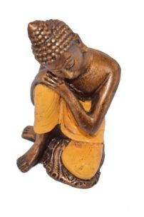 BUDDHA THAILANDESE INGINOCCHIATO CON ABITO ARANCIO CM H13 C