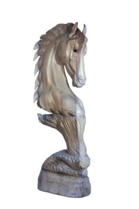 MEZZO BUSTO CAVALLO SU TRONCO INTAGLIATO A MANO CM 80X30X25***C