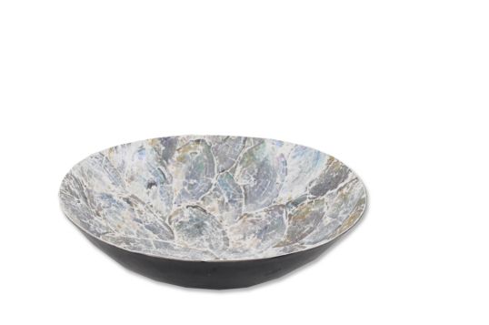 VASSOIO GRANDE TONDO CON FOGLIE DI MADREPERLA SILVER CM Ø 35 E