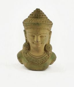 MEZZO BUSTO DI BUDDHA CON OCCHI CHIUSI IN POLVERE DI PIETRA CM H20X14 E