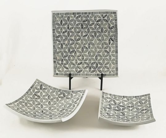 VASSOI QUADRATI SET 3 PZ. CON MOSAICO GRIGIO