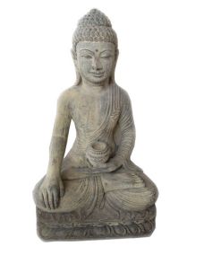 BUDDHA THAILANDESE CON GAMBE INCROCIATE IN POLVERE DI PIETRA CM H60X38X30 C