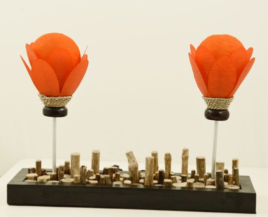 LAMPADA MILLE TRONCHETTI CON FIORI ARANCIO CM H45X60X18 E