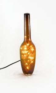 LAMPADA IN VETRO BOTTIGLIA CRASH COLOR AMBRA CON LUCINE CM H38X10 C