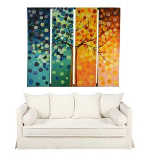 DIPINTO SU TELA SET 4 PZ ALBERO DELLA VITA CON CERCHIETTI SFUMATI CM H126X100 C