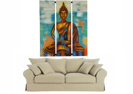 DIPINTO SU TELA SET 3 PZ. BUDDHA THAILANDESE IN PREGHIERA CM H110X90 C