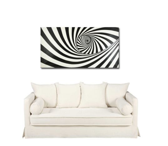 QUADRO BIANCO NERO ABORIGINAL STYLE VORTICE CON SFUMATURE GRIGIE CM 150X80 C