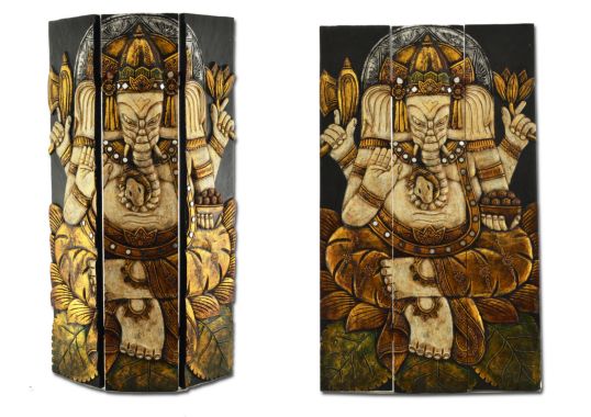 PANNELLO DECORATIVO DIVINITA' GANESH CON LOTO BIANCO DECAPATO CM H100X60 C