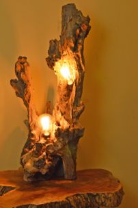 LAMPADA SCULTURA IN LEGNO INDUSTRIAL RAMI PEZZO UNICO CM H88 C