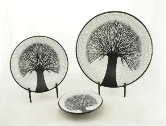 VASSOI SET 3 PZ ABORIGINAL STYLE ALBERO DELLA VITA NERO RAMETTI CM 40/30/20 C***